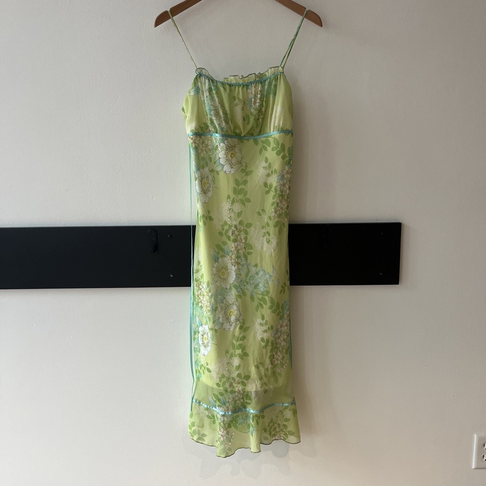 Green Floral Midi Slip Dress - Lightweight Summer Dress